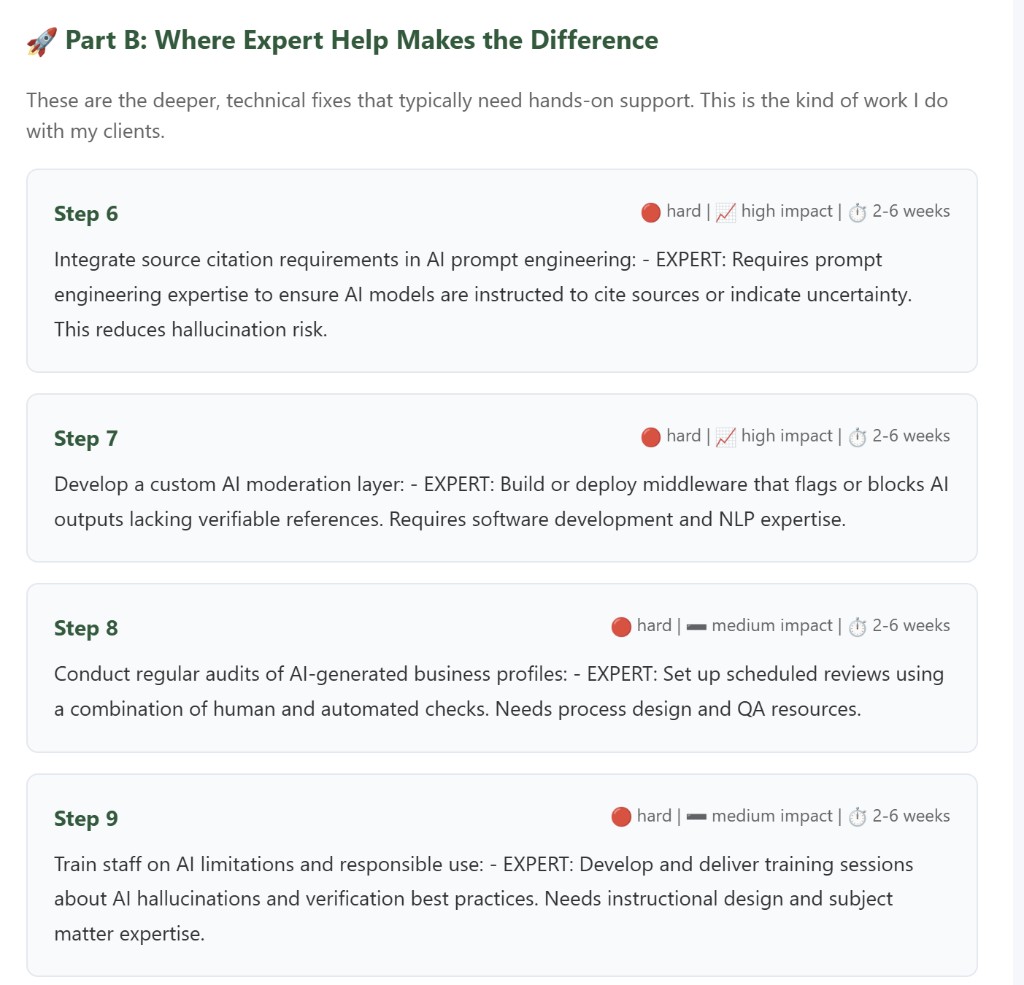 Expert help section from a Pro GEO Audit report